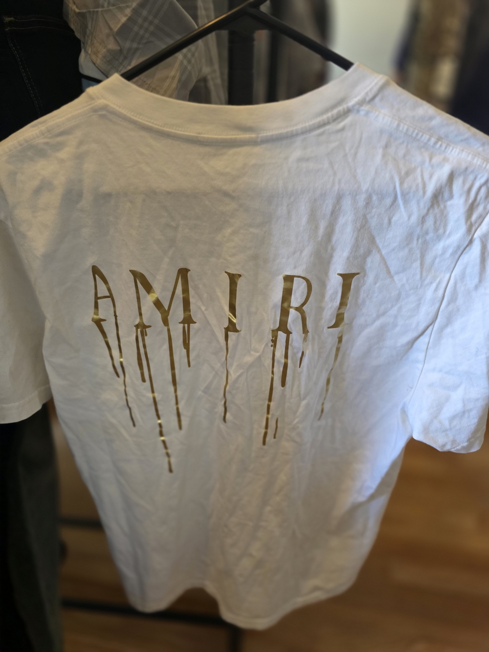 AMIRI White T-Shirt with Gold Drip Logo
